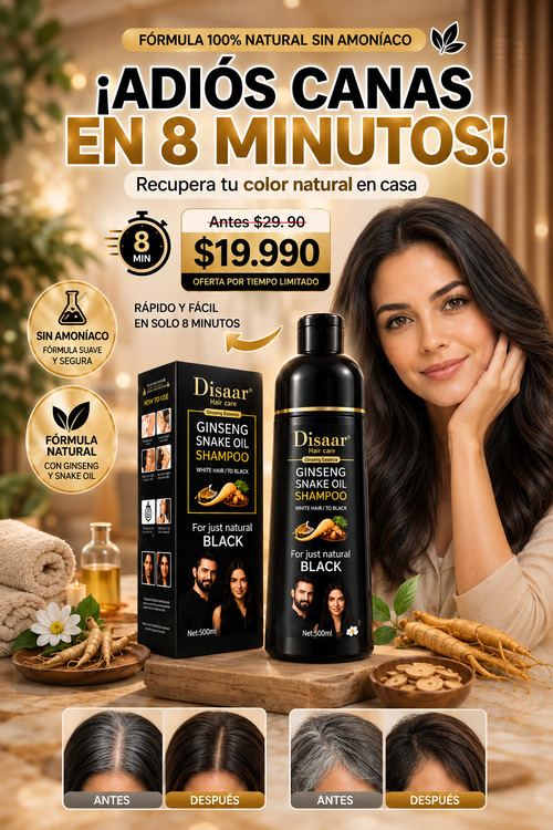 Shampoo Cubre Canas DISAAR® Ginseng + Snake Oil – 5 Tonos